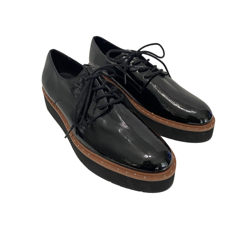 Chinese Laundry Platform Oxford Women 9.5 Black Patent Studded Chunky Lug Sole
